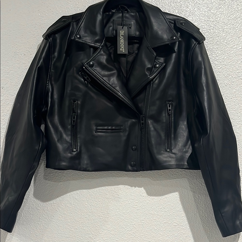 Blank NYC Black Leather Moto Jacket Asymmetrical Zipper